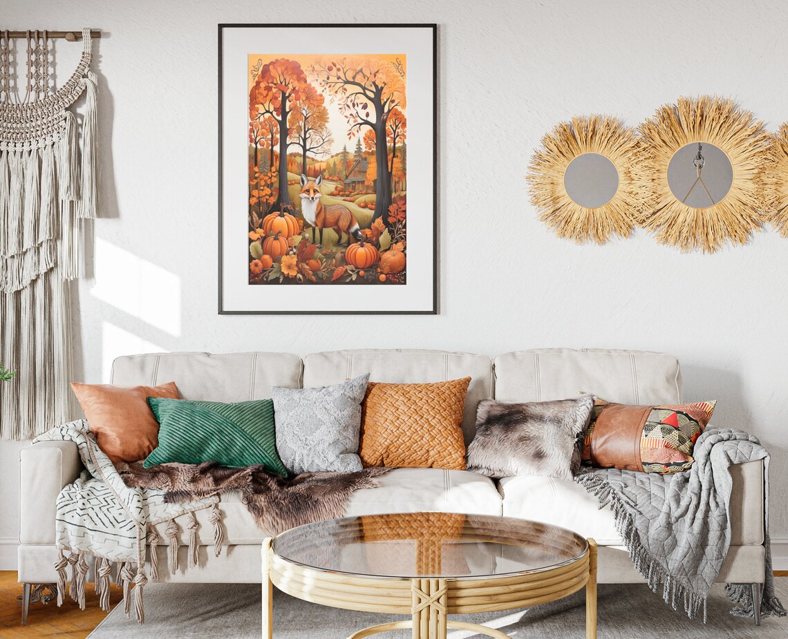 Fall Forest Fox Folk Art Poster Print, Autumn Decor - Image 2
