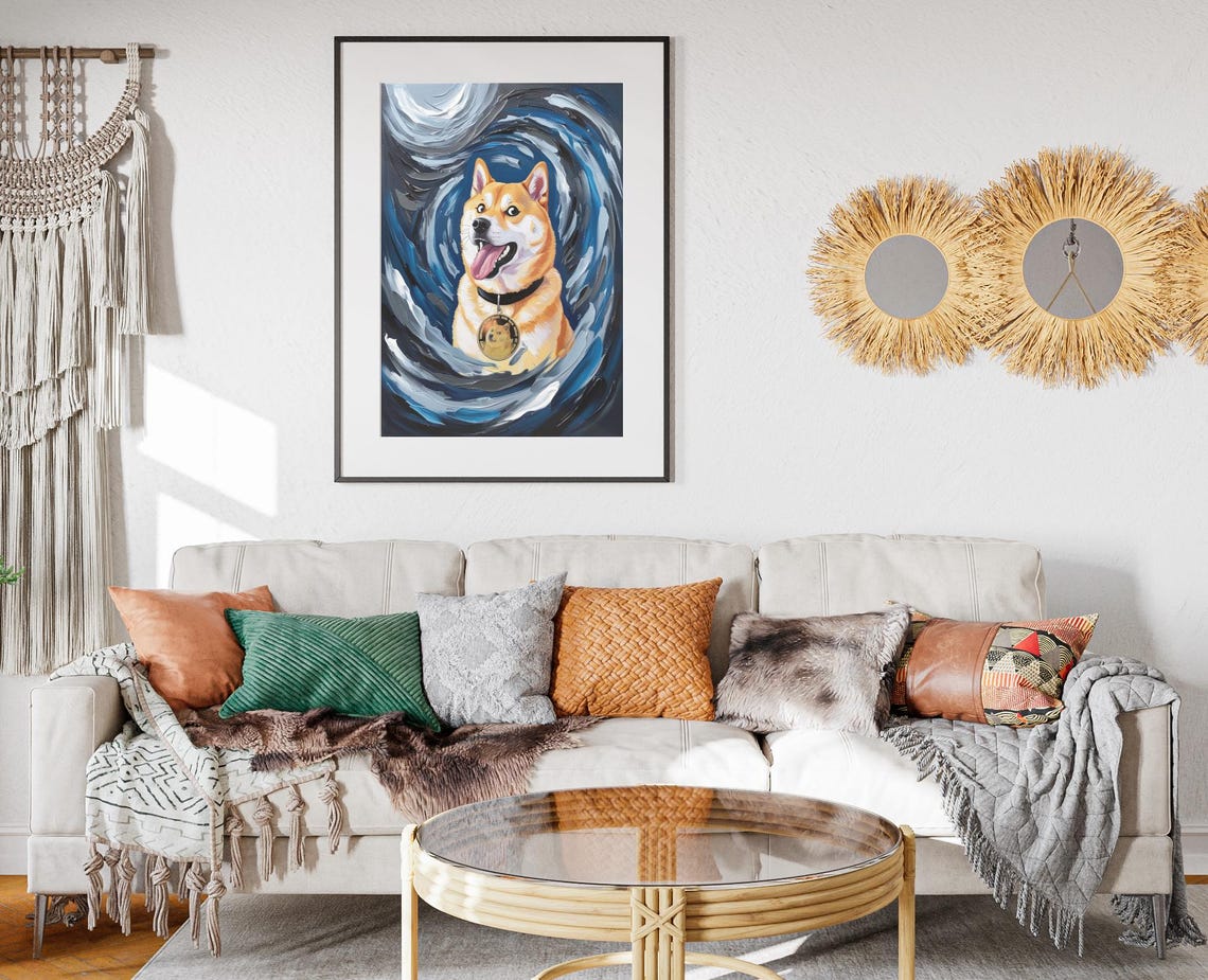 Doge Shiba Inu Dogecoin Swirling Blue Impasto Meme Art Wall Poster - Image 2