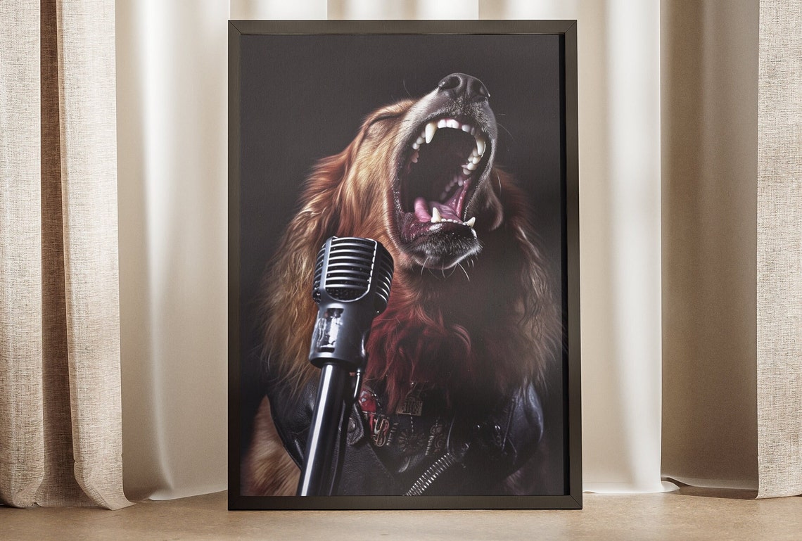 Singing Golden Retriever Vintage Microphone Rock Star Fun Poster