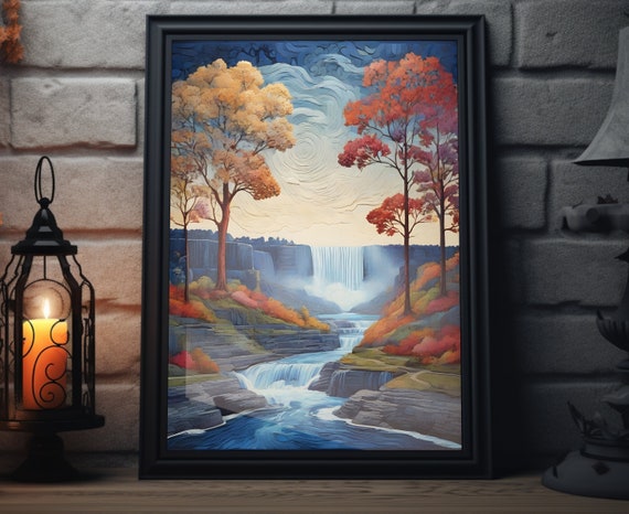 Niagara Falls Starry Day Matte Wall Art Niagara Falls Artwork Niagara River Print Niagara Falls Painting Waterfall Art Niagara Poster