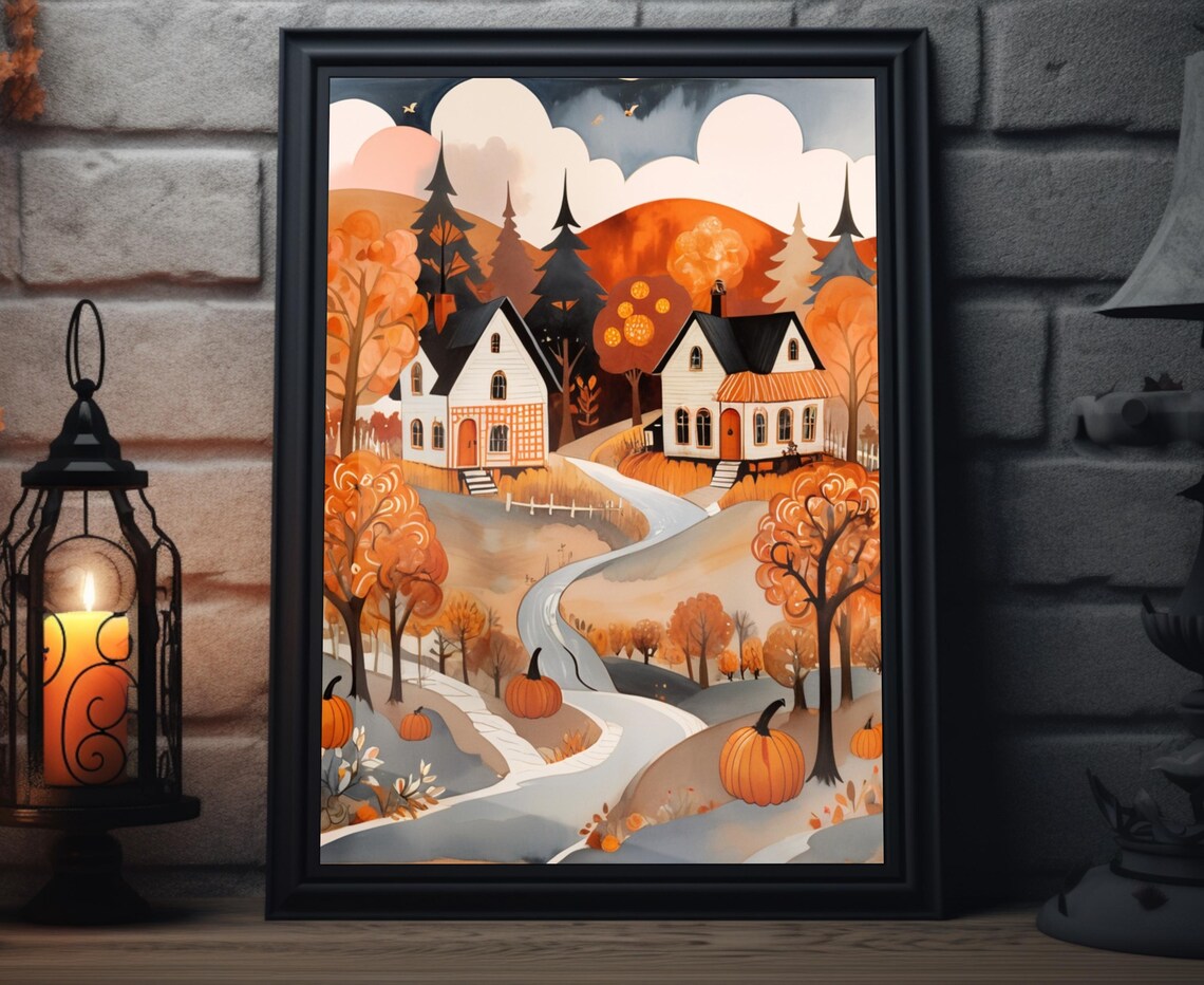 Autumn Forest Abstract Folk Art Thanksgiving Poster Print