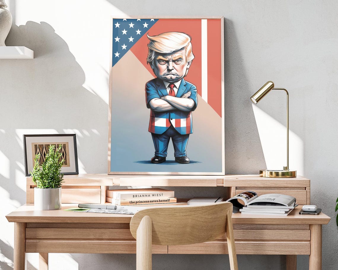 Donald Trump Chibi Caricature Stars Stripes Blazer Patriotic Poster - Image 4