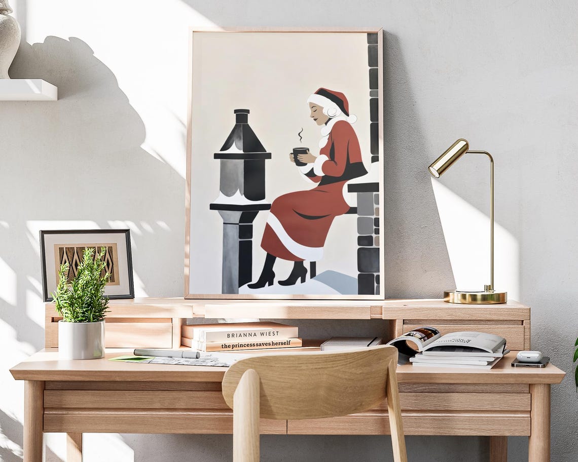 Mrs Claus Chimney Hot Cocoa Minimalist Christmas Wall Art Poster - Image 4