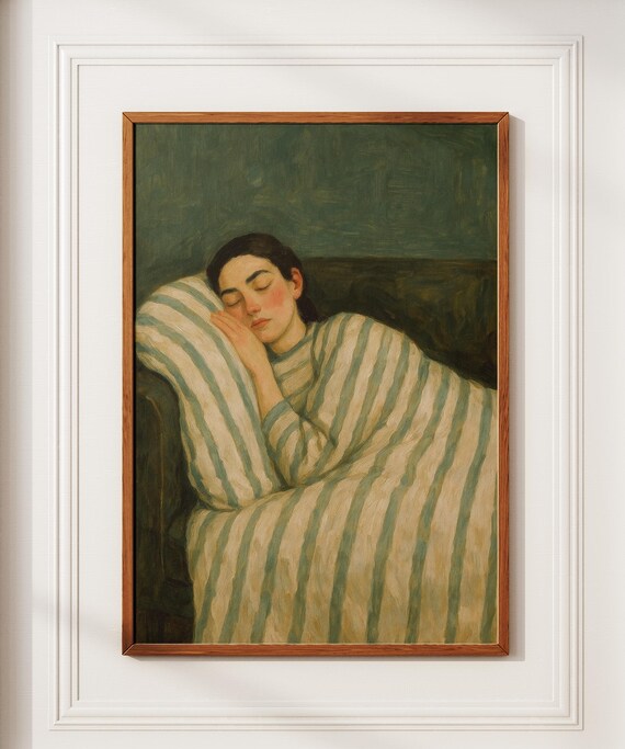 Emerald Green Abstract People Large Wall Art Contemporary Artwork Minimalist Print Living Room Stripe Woman Line