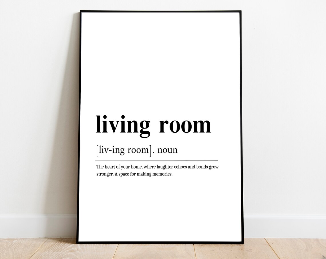 Living Room Definition Typography Print Minimalist Black and White Home Decor