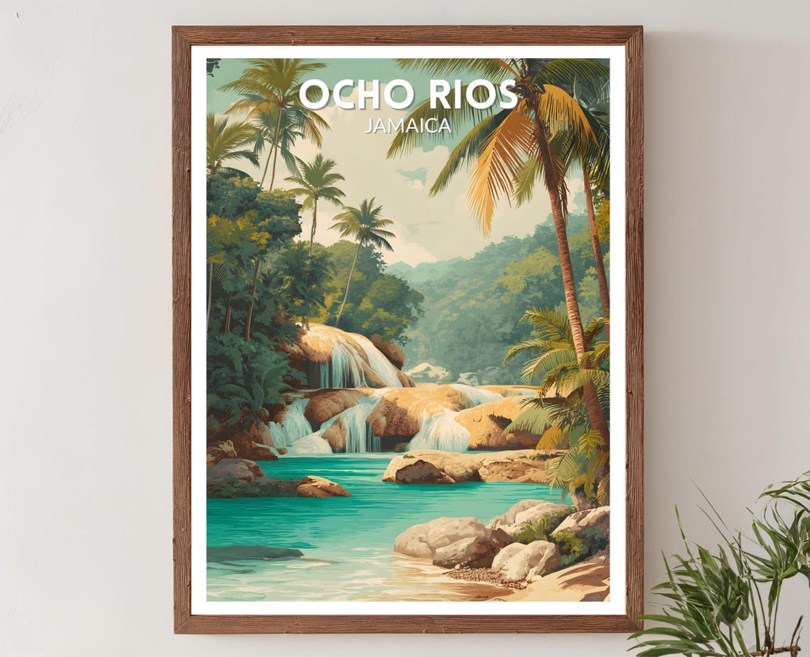 Ocho Rios Jamaica Retro Travel Poster