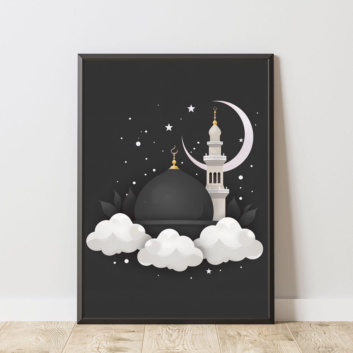 Prophets Mosque Medina Nabawi Dome Minaret Dark Night Sky Poster