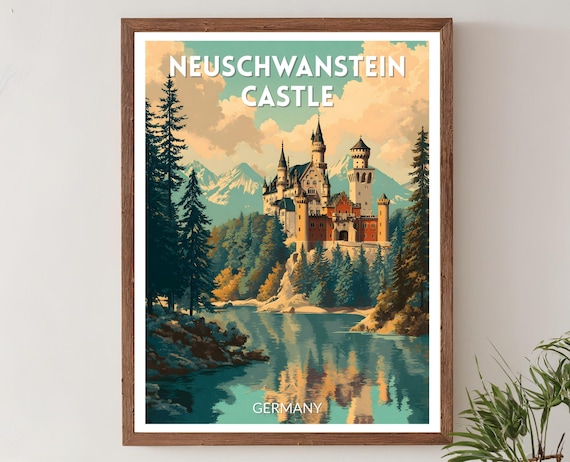 Neuschwanstein Castle Germany Fairytale Vintage Retro Travel Poster