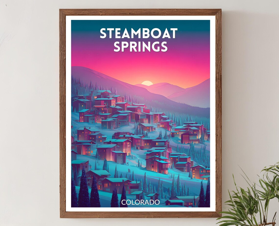Steamboat Springs Vibrant Travel Poster, Mountain Landscape