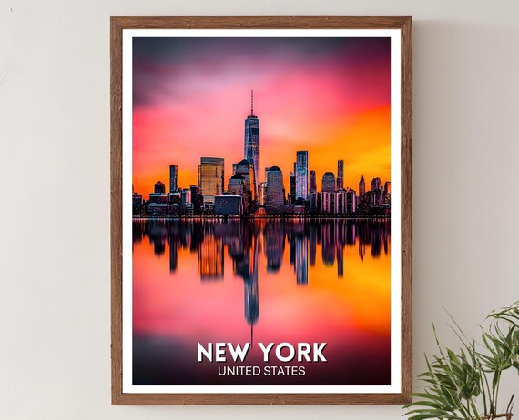 New York Travel Poster City Wall Art Usa Print Retro Cityscape Artwork