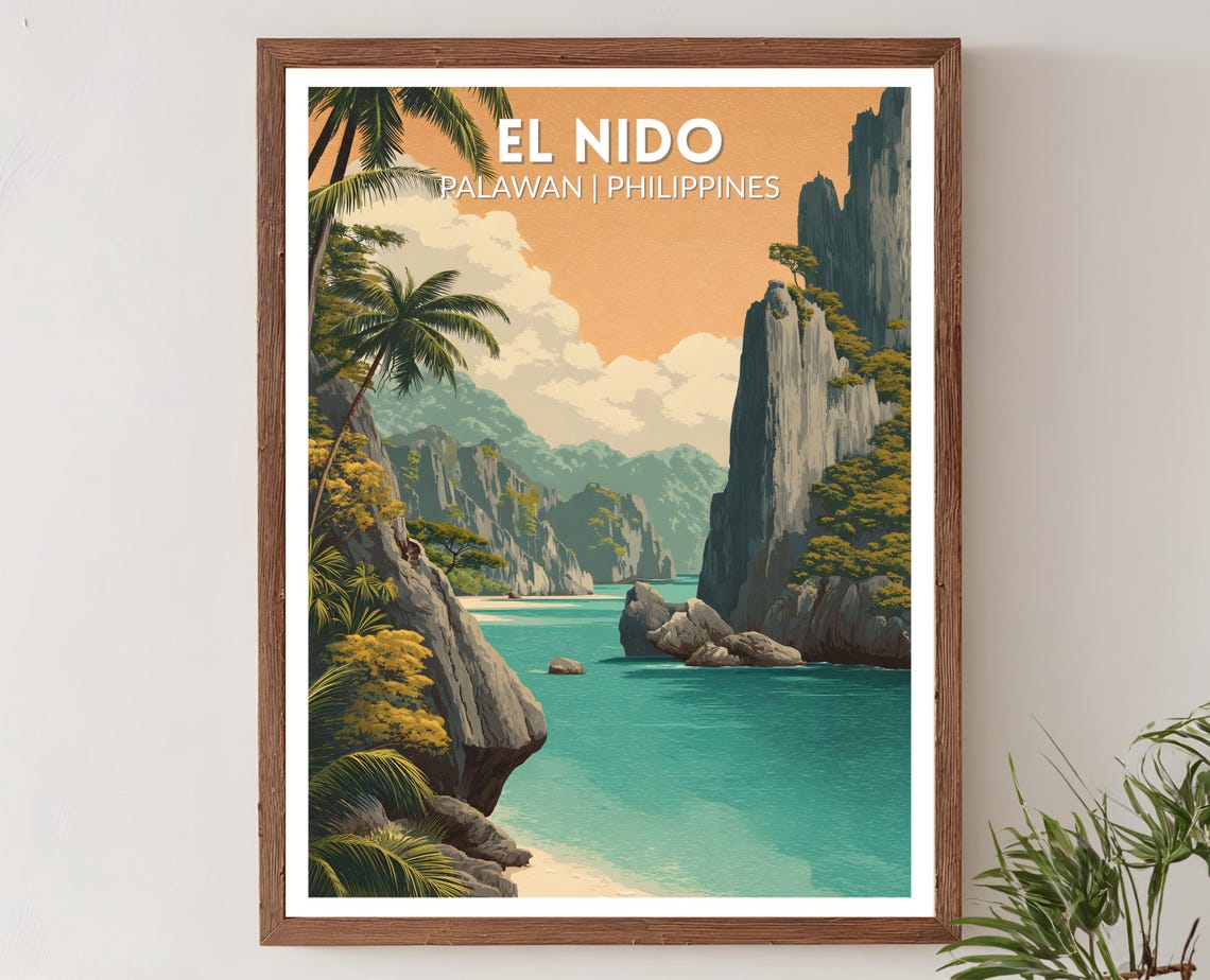 El Nido Palawan Philippines Tropical Bay Retro Travel Poster
