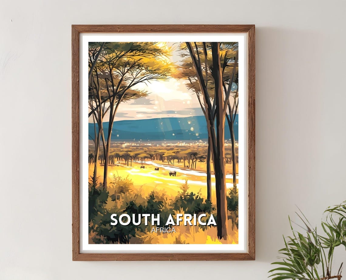 South Africa Safari Savanna Acacia Trees Sunset Wildlife Poster