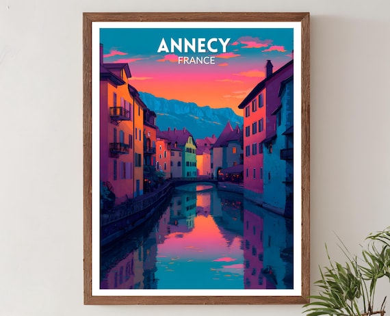 Annecy France Travel Poster, Lake Landscape