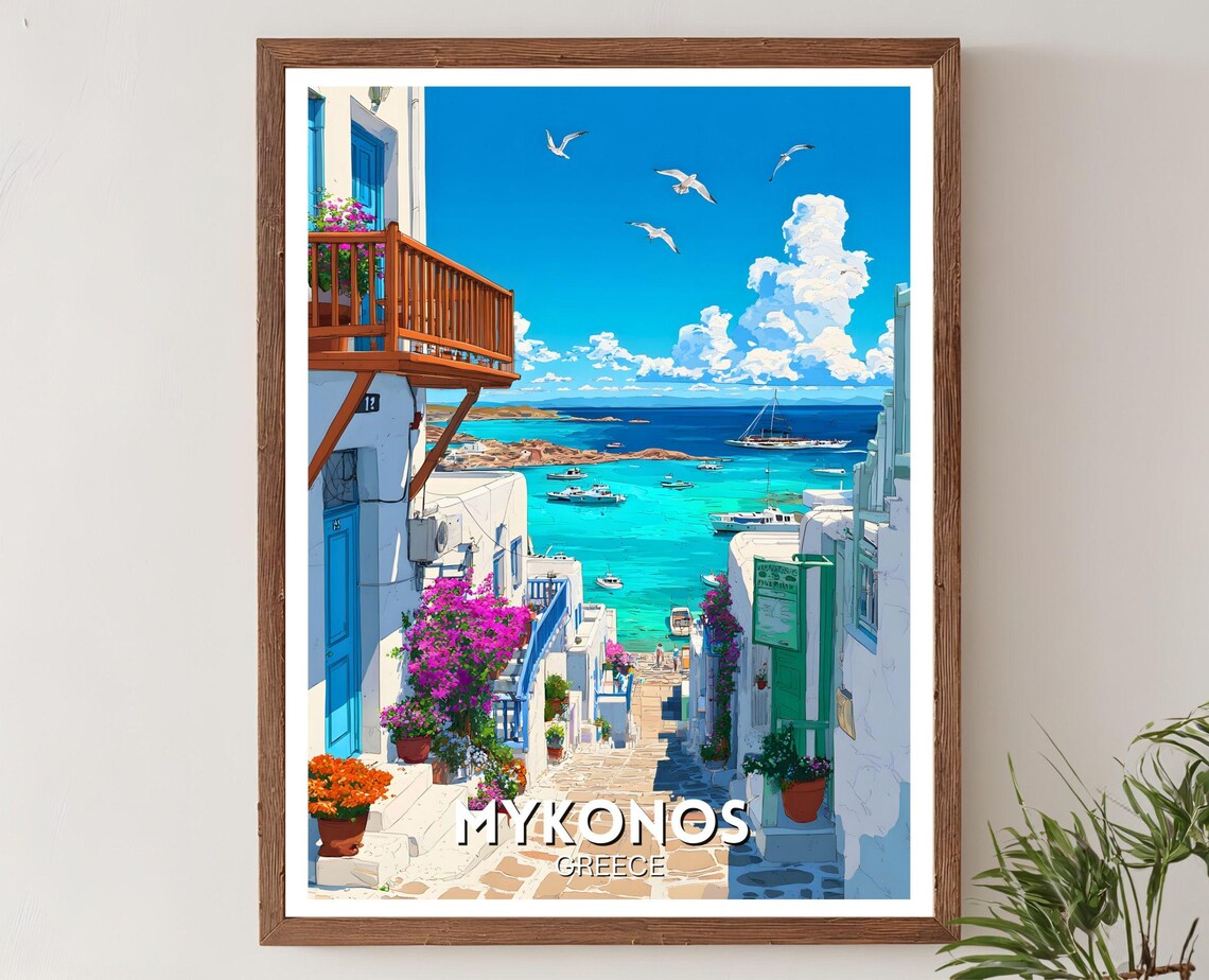 Mykonos Travel Poster, Greek Island Architecture