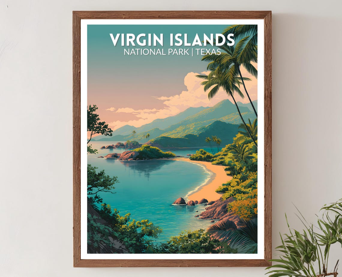 Virgin Islands National Park Tropical Beach Sunset Travel Poster