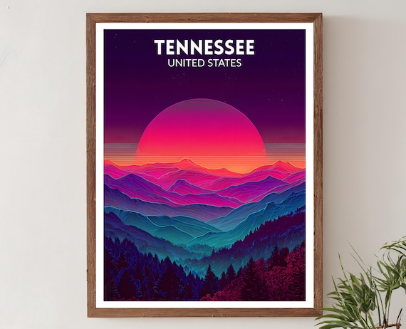 Tennessee Retro Futuristic Smoky Mountain Sunset Travel Poster