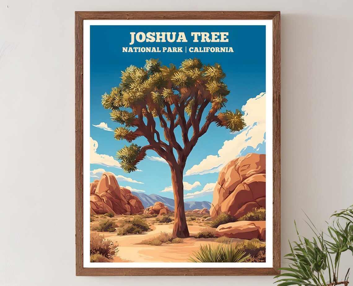 Joshua Tree National Park California Sunny Retro Desert Poster
