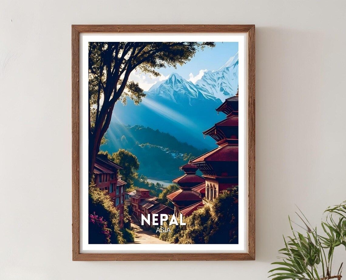 Nepal Himalaya Mountains Temple Kathmandu Asia Travel Poster