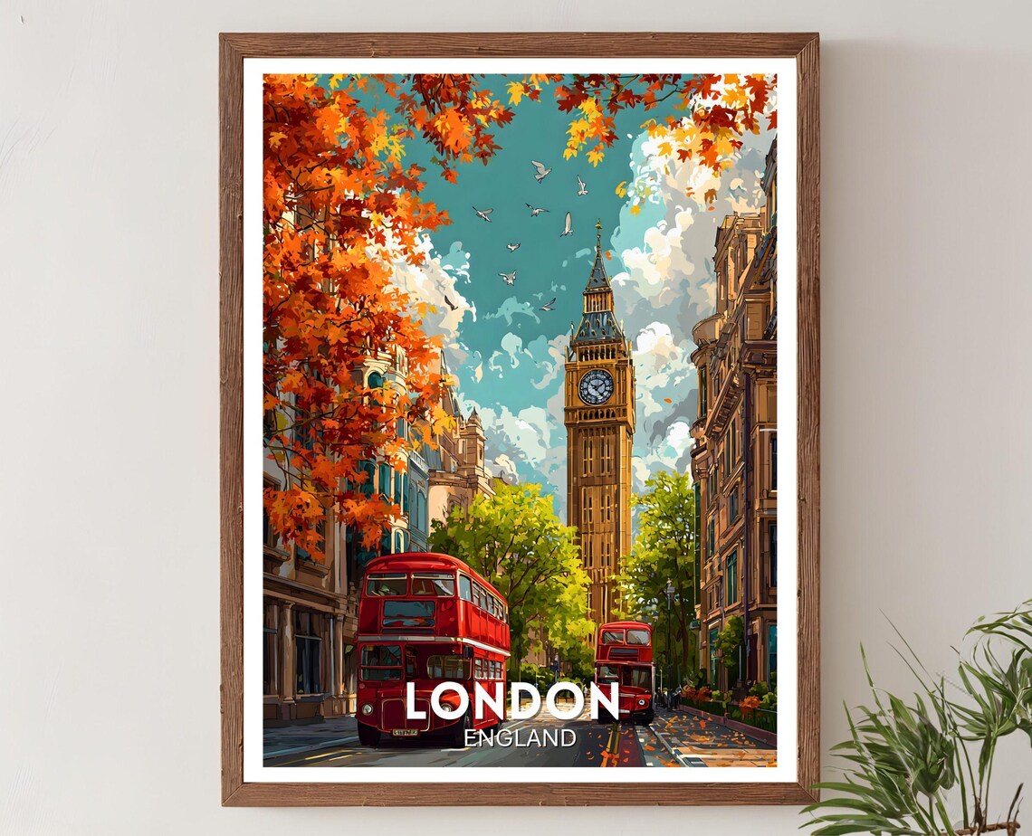 London Big Ben Cityscape Travel Poster, Autumn