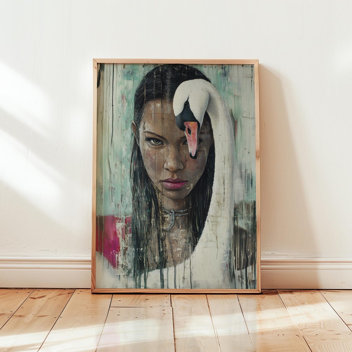 Woman with Swan Expressive Modern Portrait Painting Poster Artwork