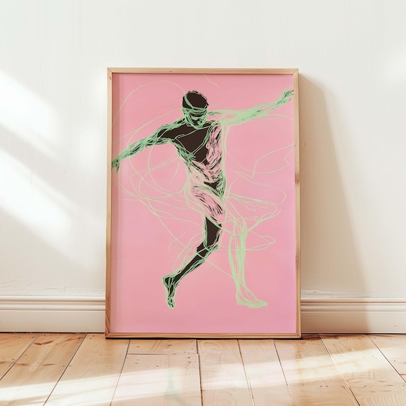 Dynamic Motion Print Modern Sports Art Expressive Athlete Wall Decor Contemporary Figurative Painting Energetic Dance Illustration