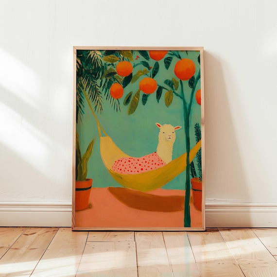 Whimsical Llama Kids Room Decor, Modern Art Print