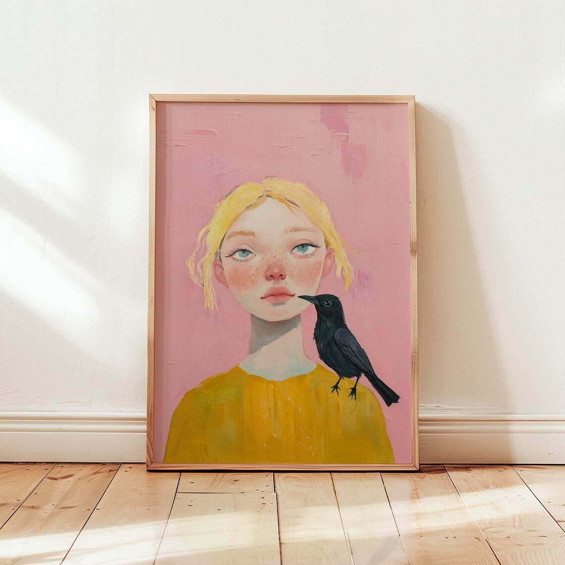 Black Bird Whimsical Modern Portrait Art Print