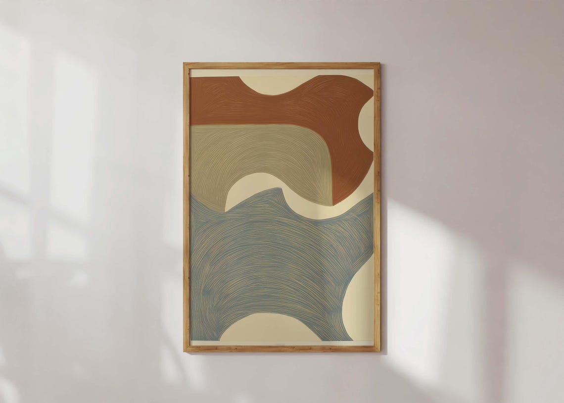Neutral Abstract Organic Shapes Rust Green Minimalist Art Poster