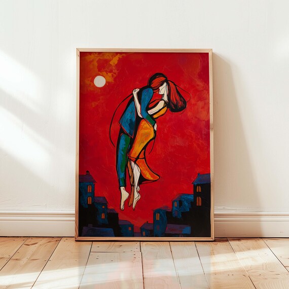 Maximalist Decor Bold Couple Wall Art Romance Print Trendy Retro Minimalist