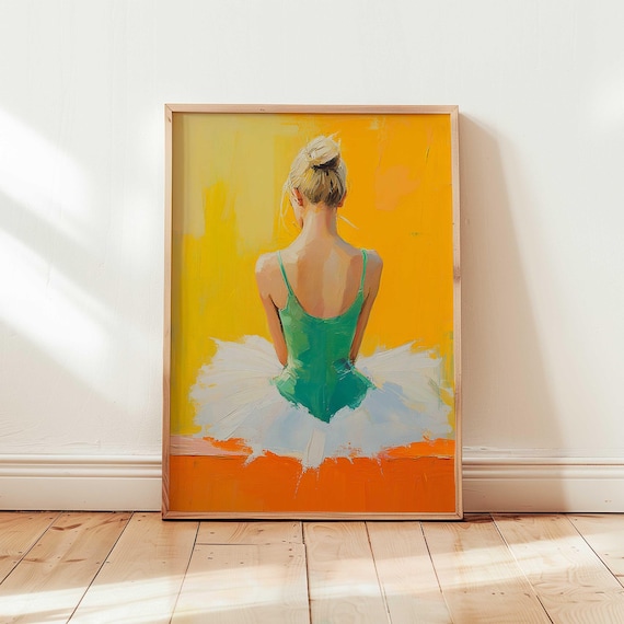 Ballerina From Behind Green Leotard Tutu Dance Portrait Poster