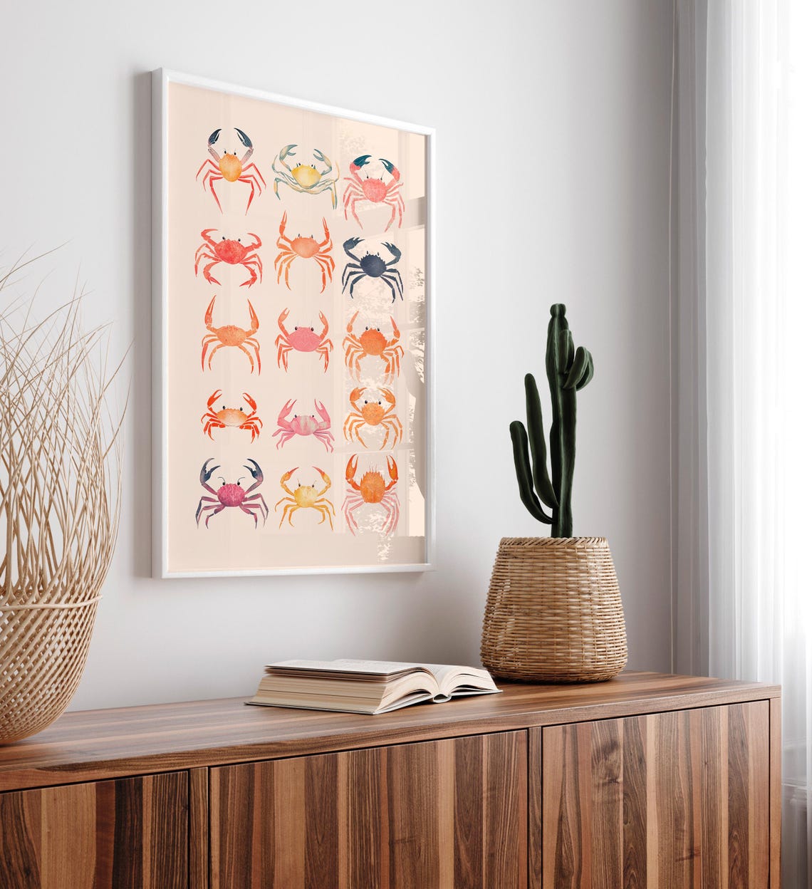 Colorful Crab Watercolor Grid Coastal Sea Life Illustration Wall Art - Image 4