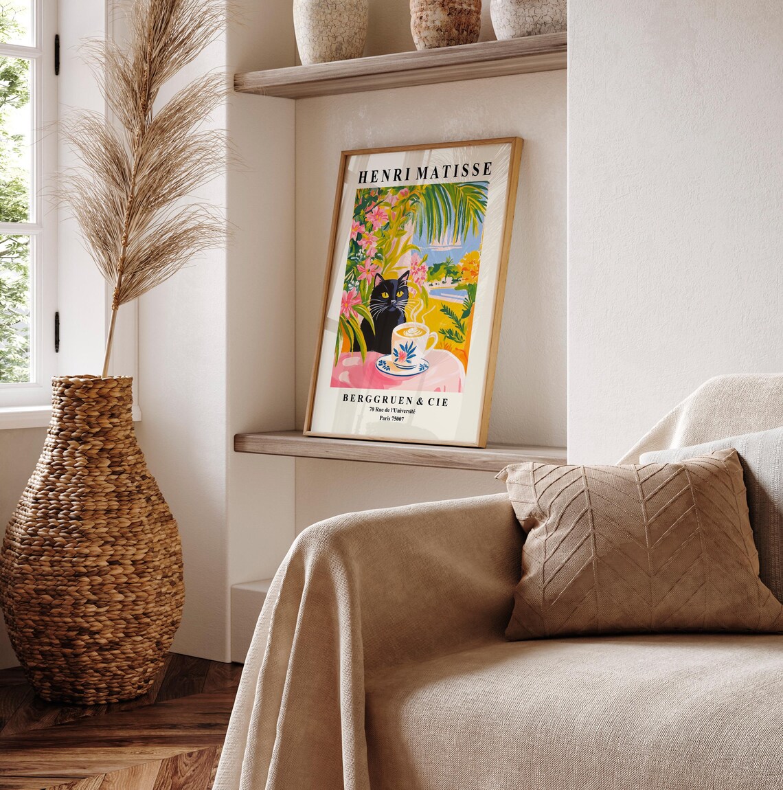 Black Cat Drinking Coffee Art Print, Matisse-Inspired - Image 6