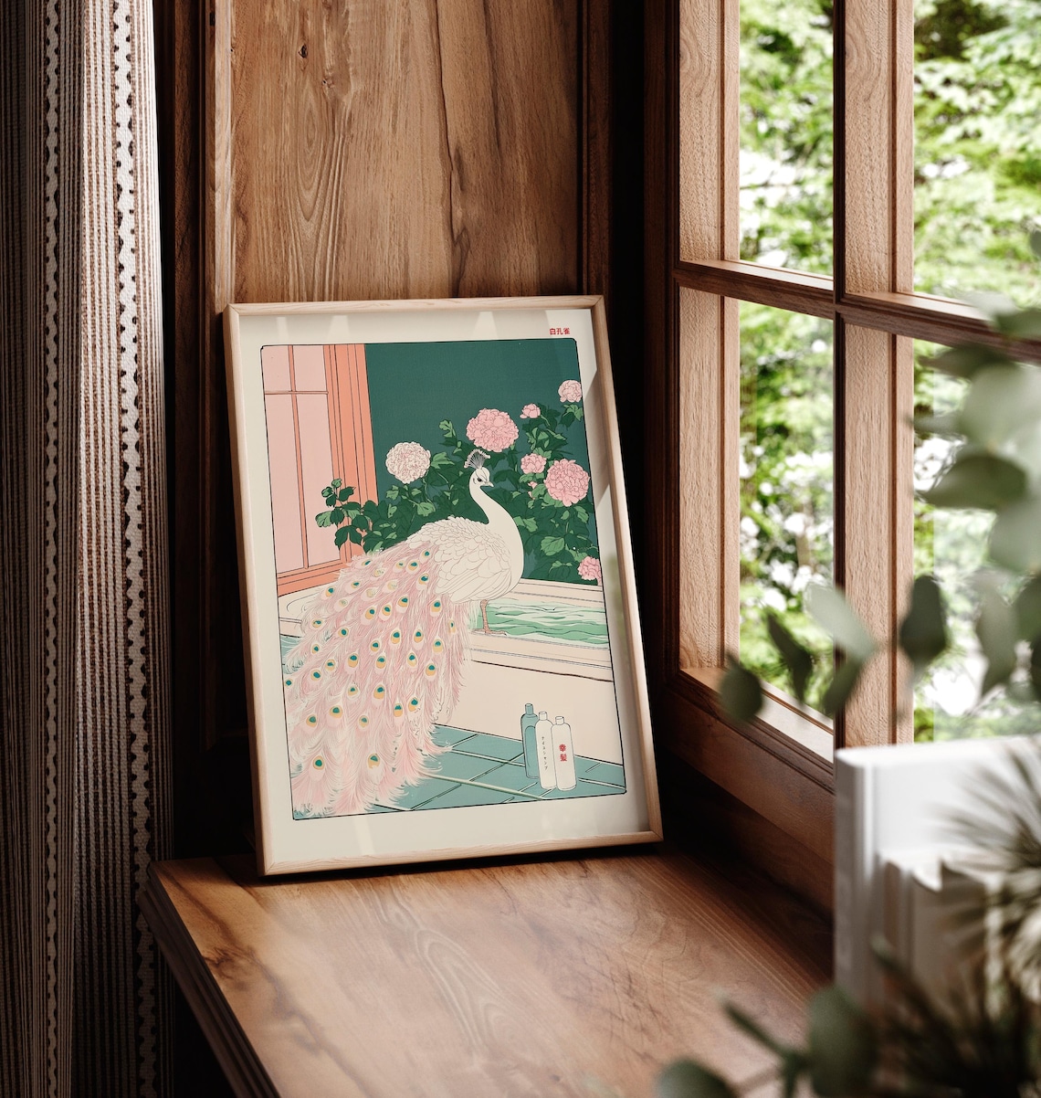 Albino Peacock Japanese Bathroom Art Print, Japandi - Image 5