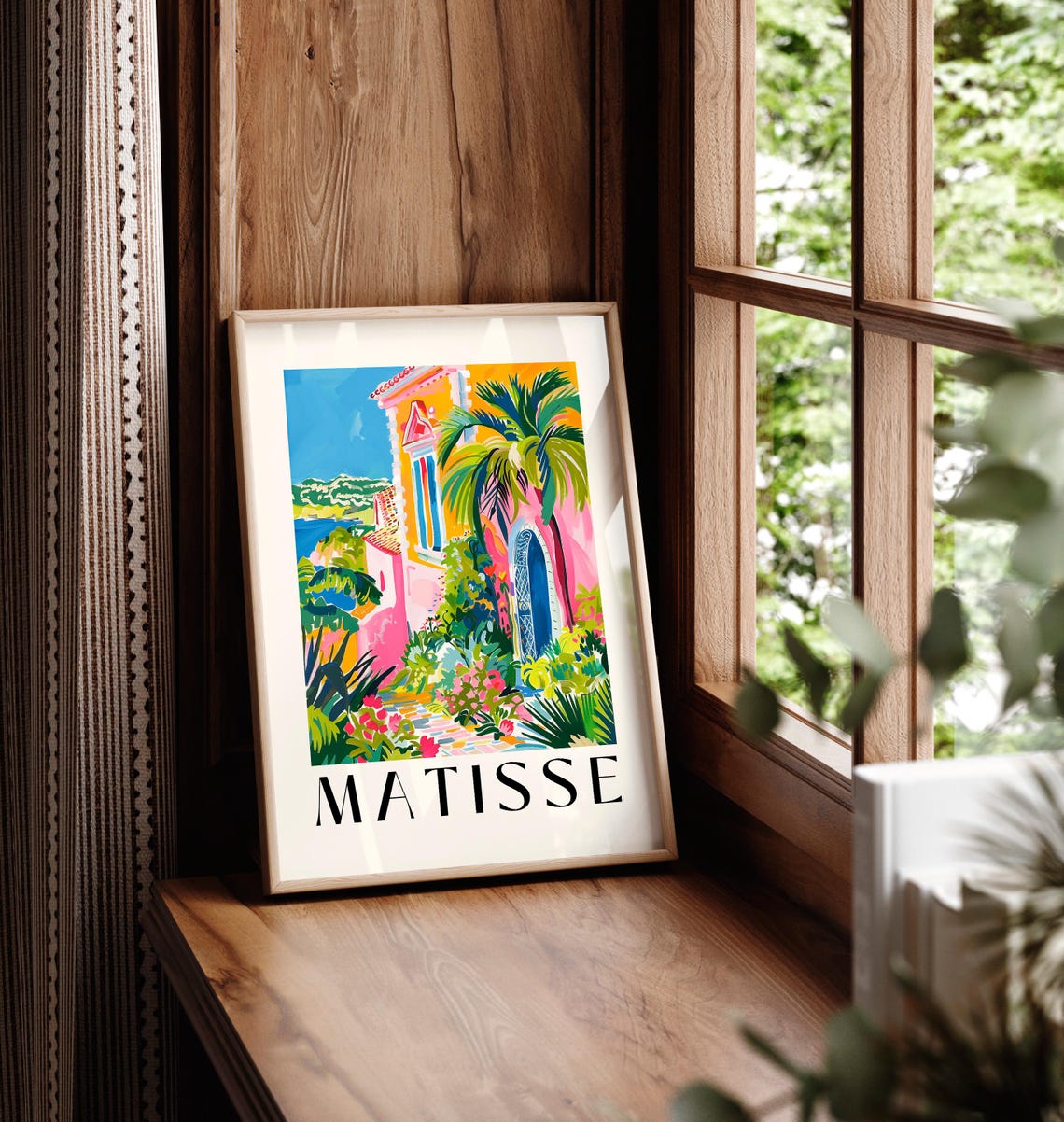 Matisse Style Pink Tropical Coastal Villa Palm Sea View Poster - Image 6