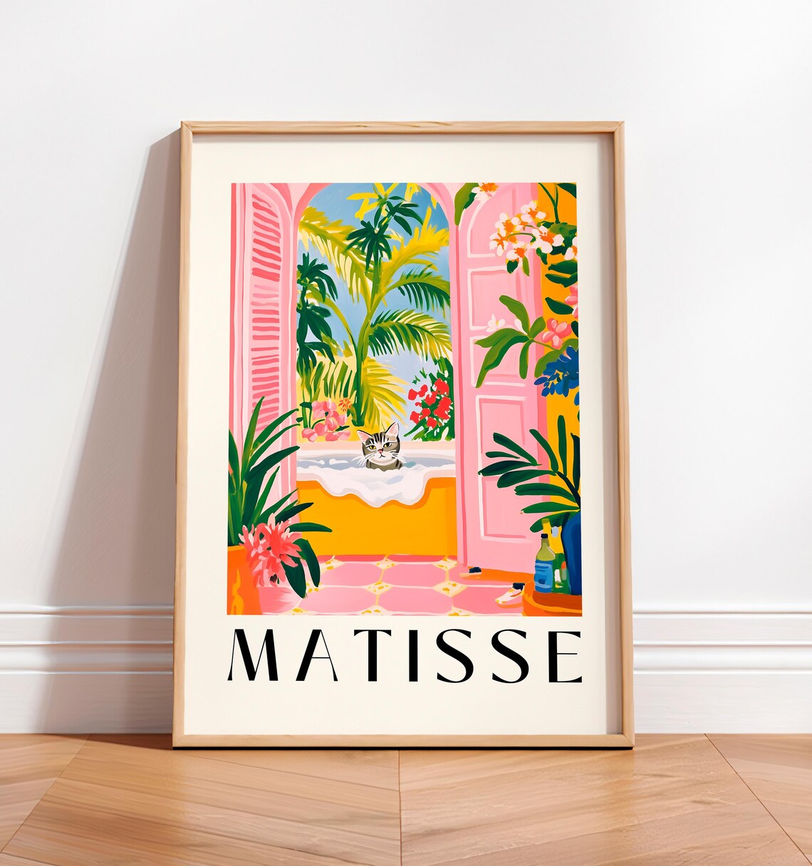 Grey Tabby Cat in a Bathtub, Mid-Century Art Print