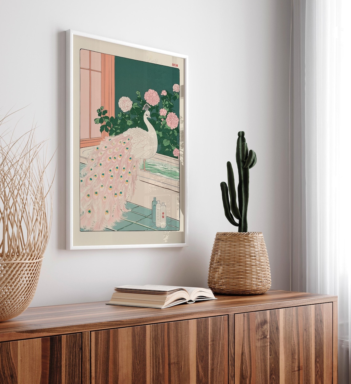 Albino Peacock Japanese Bathroom Art Print, Japandi - Image 4