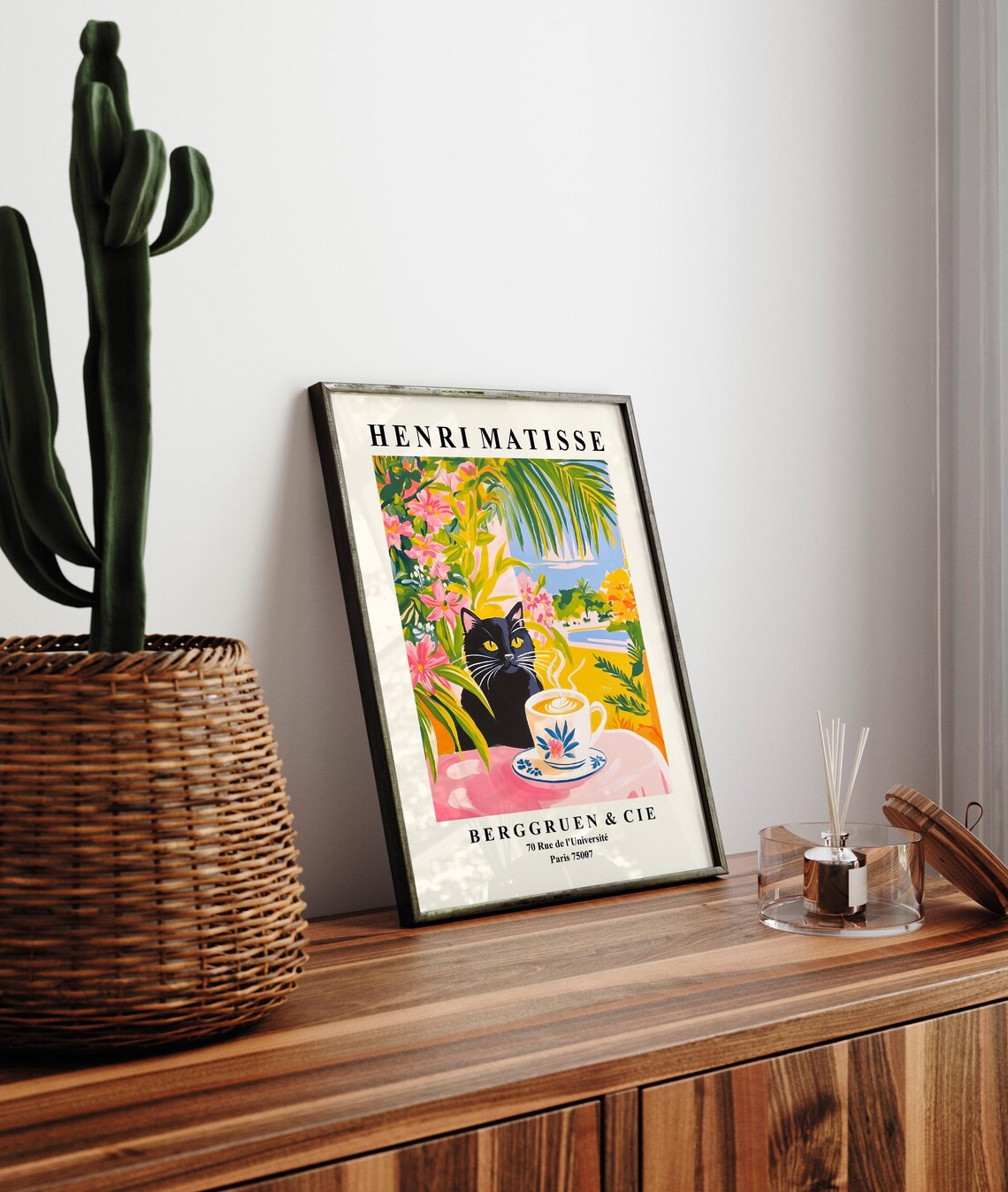 Black Cat Drinking Coffee Art Print, Matisse-Inspired - Image 3