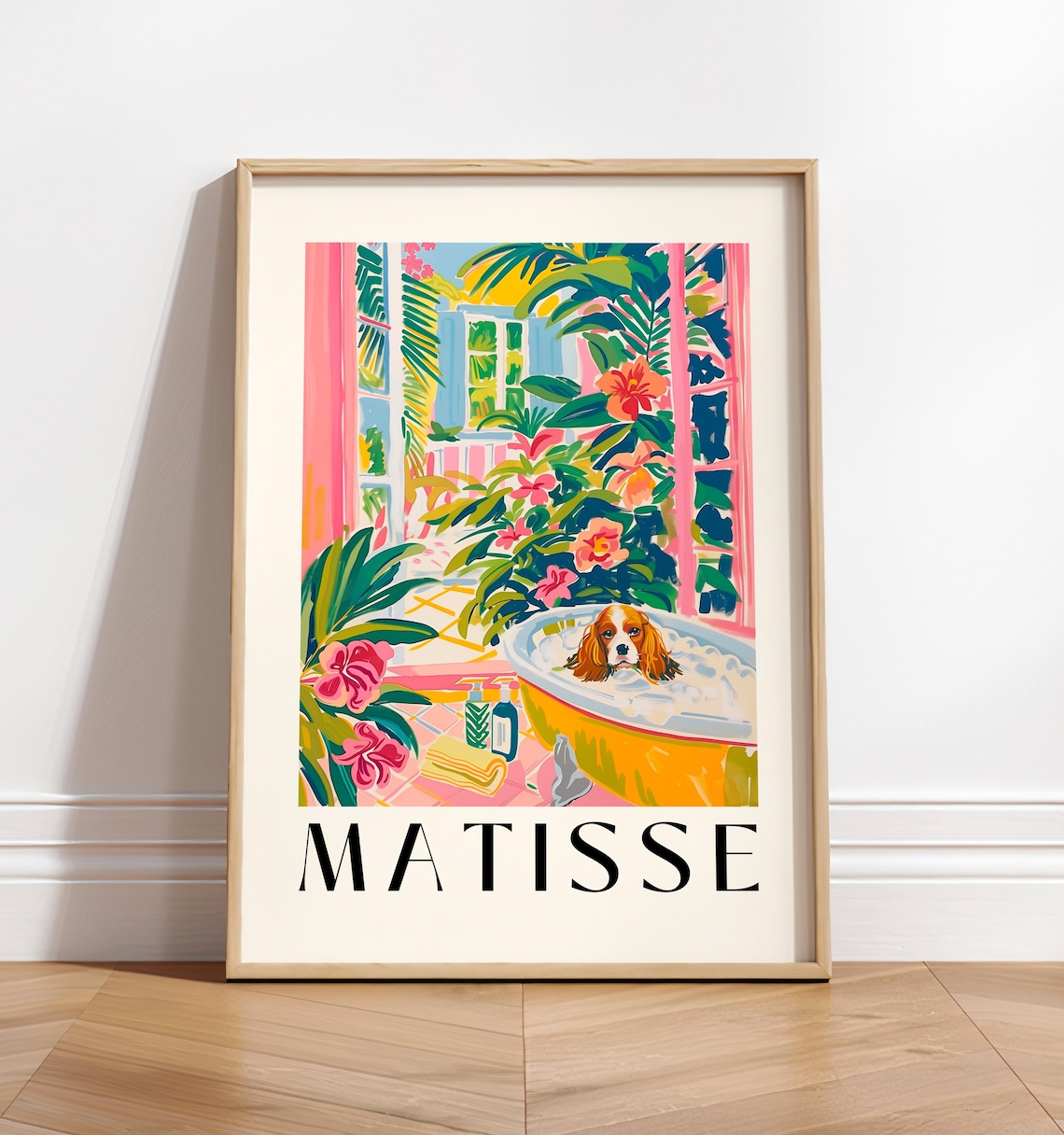 Cavalier King Charles Spaniel Bath Art Print, Matisse-Inspired