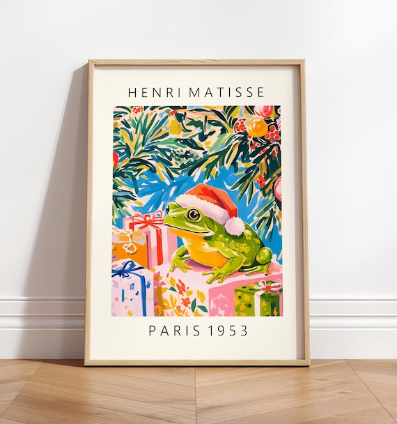 Henri Matisse Style Frog Santa Hat Christmas Paris 1953 Wall Art