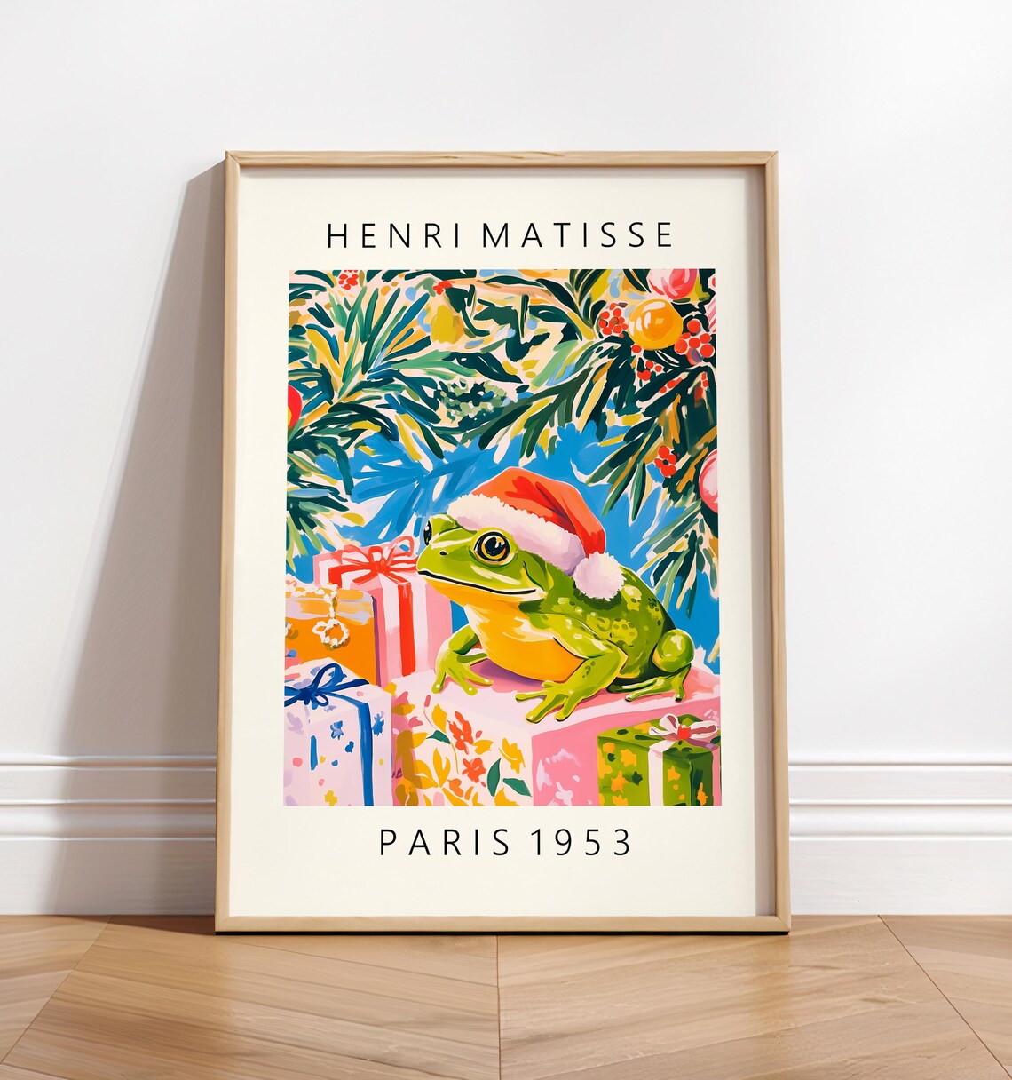 Henri Matisse Style Frog Santa Hat Christmas Paris 1953 Wall Art