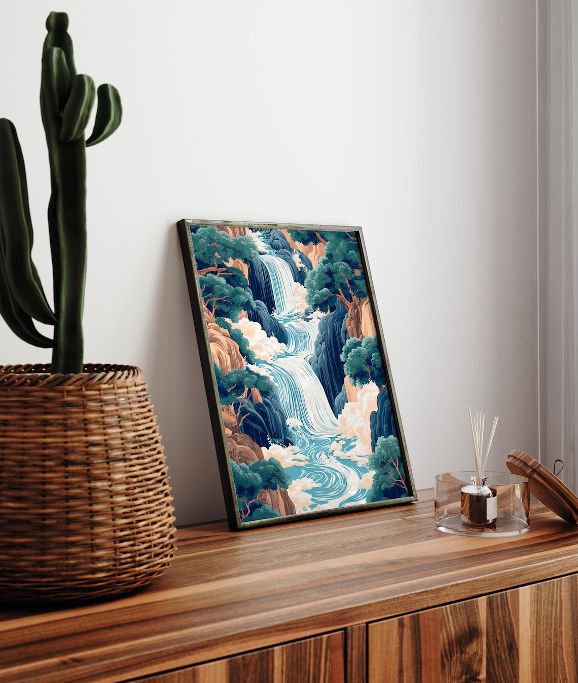 Hokusai Ukiyo-e Japanese Waterfall Art Print - Image 3