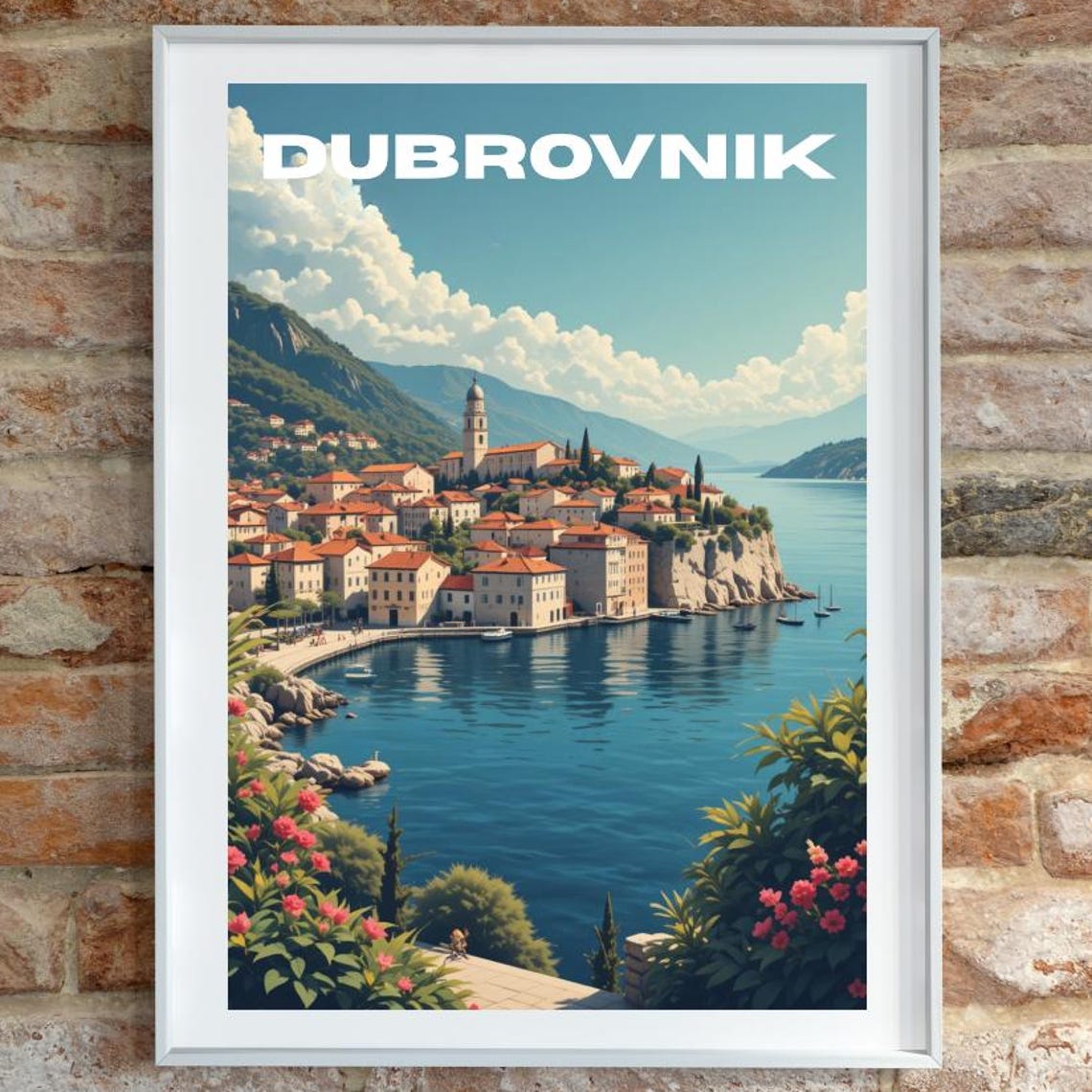Dubrovnik Croatia Walled Old Town Cliffs Red Roofs Sea View Poster
