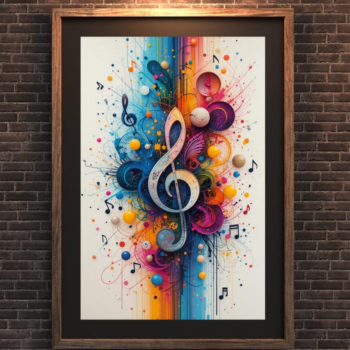 Abstract Treble Clef Splash Art with Colourful Circle Notes Poster
