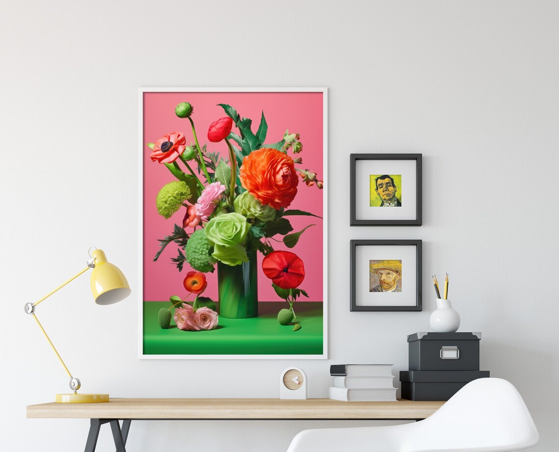 Lush Garden Bouquet in Coral Pink and Green Botanical Poster - Image 4