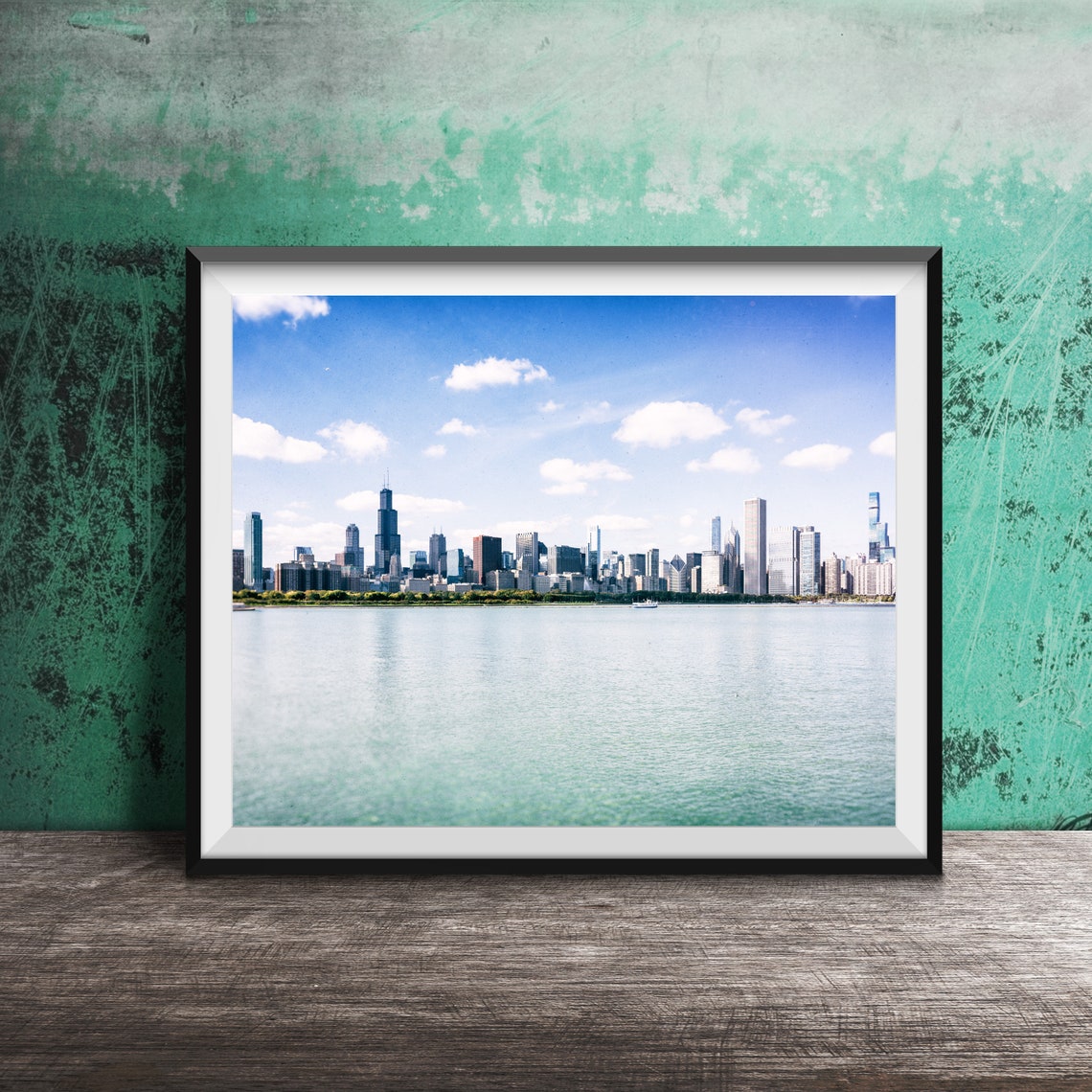 Chicago Skyline from Lake Michigan Daytime Downtown Waterfront Poster