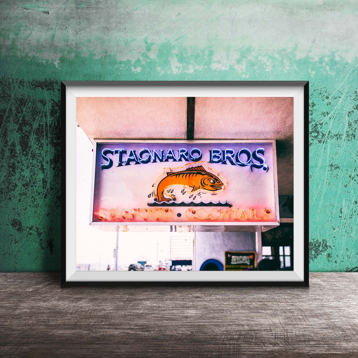 Stagnaro Bros Seafood Cocktails Neon Fish Sign Photography Poster