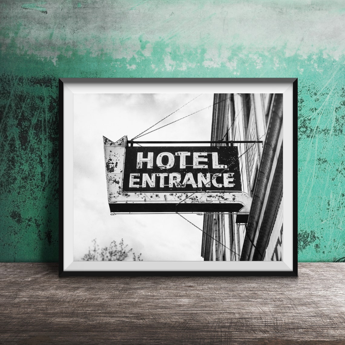 Hotel Entrance Weathered Hanging Blade Sign Vintage Decor Poster - Image 2