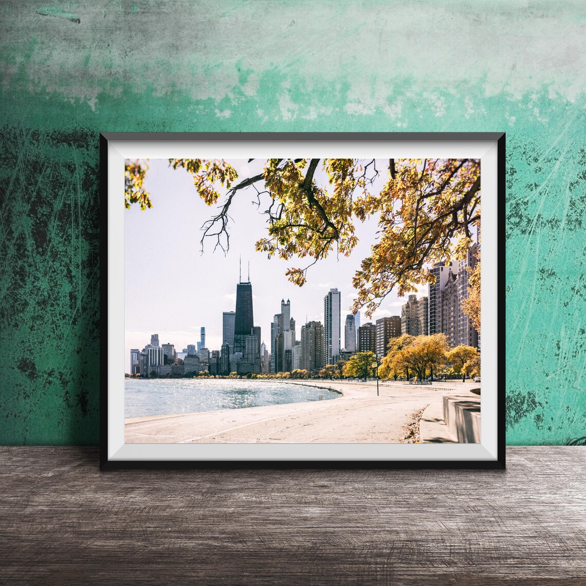 Chicago Skyline Autumn Lakefront Lake Michigan Photography Poster
