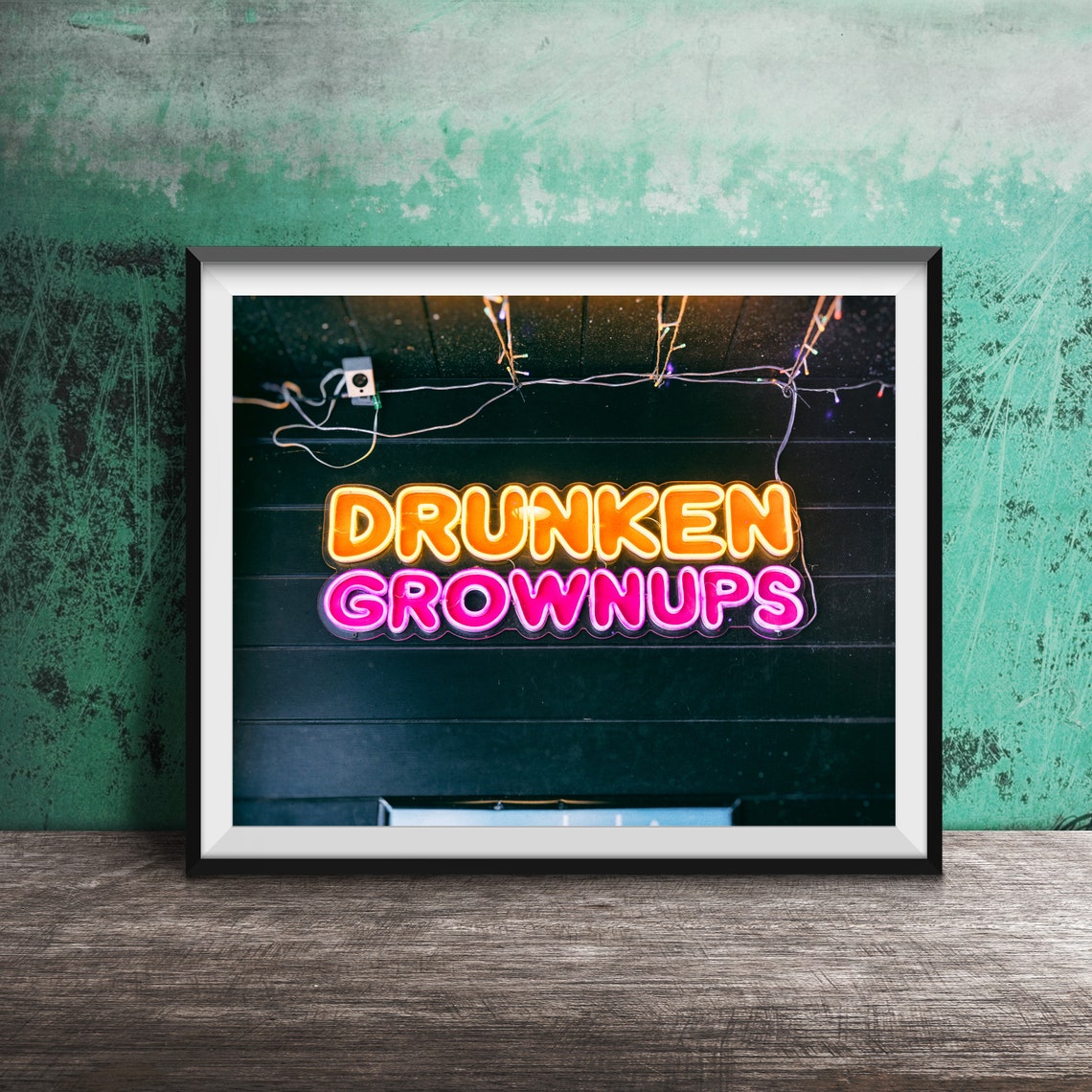Drunken Grownups Colorful Neon Bar Sign Home Bar Decor Poster