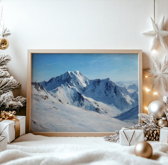 Snow Capped Mountain Range Winter Landscape Oil Painting Print